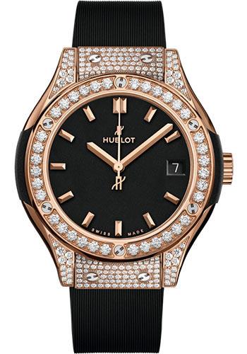 Hublot Classic Fusion King Gold Pave Watch - 33 mm - Black Dial - Black Rubber and Leather Strap-581.OX.1181.RX.1704 - Luxury Time NYC