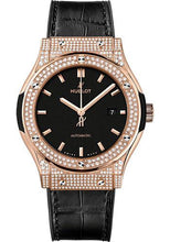 Load image into Gallery viewer, Hublot Classic Fusion King Gold Pave Watch - 42 mm - Black Dial - Black Rubber and Leather Strap-542.OX.1181.LR.1704 - Luxury Time NYC
