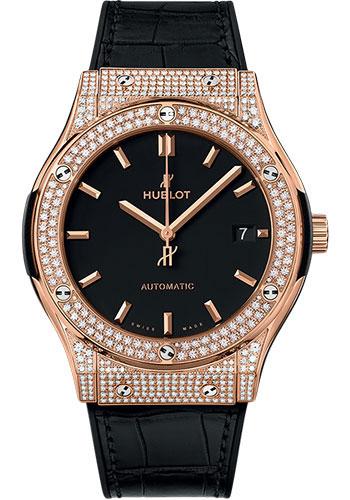Hublot Classic Fusion King Gold Pave Watch - 45 mm - Black Dial-511.OX.1181.LR.1704 - Luxury Time NYC