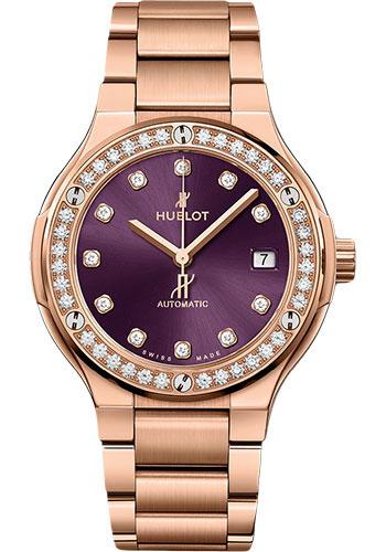 Hublot Classic Fusion King Gold Purple Diamonds Bracelet Watch - 38 mm - Purple Dial-568.OX.898V.OX.1204 - Luxury Time NYC