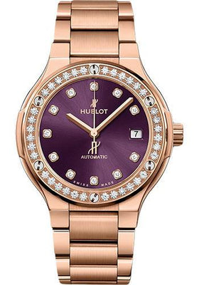 Hublot Classic Fusion King Gold Purple Diamonds Bracelet Watch - 38 mm - Purple Dial-568.OX.898V.OX.1204 - Luxury Time NYC