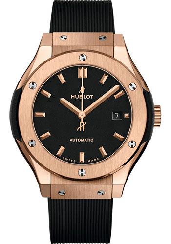 Hublot Classic Fusion King Gold Watch - 33 mm - Black Dial - Black Rubber and Leather Strap-582.OX.1180.RX - Luxury Time NYC