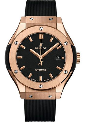 Hublot Classic Fusion King Gold Watch - 33 mm - Black Dial - Black Rubber and Leather Strap-582.OX.1180.RX - Luxury Time NYC