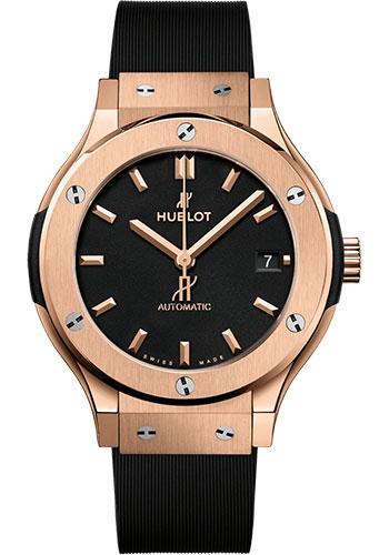 Hublot Classic Fusion King Gold Watch - 38 mm - Black Dial - Black Lined Rubber Strap-565.OX.1181.RX - Luxury Time NYC
