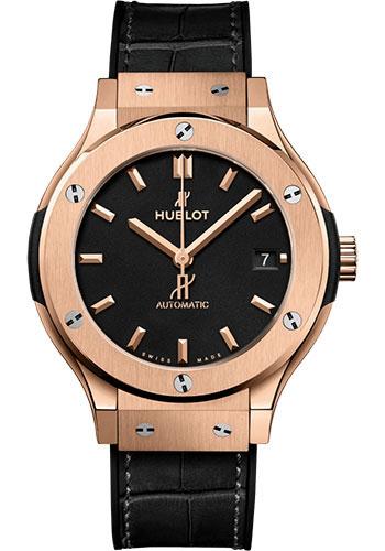 Hublot Classic Fusion King Gold Watch - 38 mm - Black Dial - Black Rubber and Leather Strap-565.OX.1181.LR - Luxury Time NYC