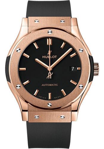 Hublot Classic Fusion King Gold Watch - 42 mm - Black Dial - Black Lined Rubber Strap-542.OX.1181.RX - Luxury Time NYC