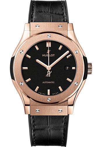 Hublot Classic Fusion King Gold Watch - 42 mm - Black Dial - Black Rubber and Leather Strap-542.OX.1181.LR - Luxury Time NYC