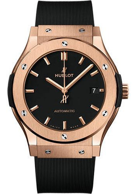 Hublot Classic Fusion King Gold Watch - 45 mm - Black Dial - Black Lined Rubber Strap-511.OX.1181.RX - Luxury Time NYC