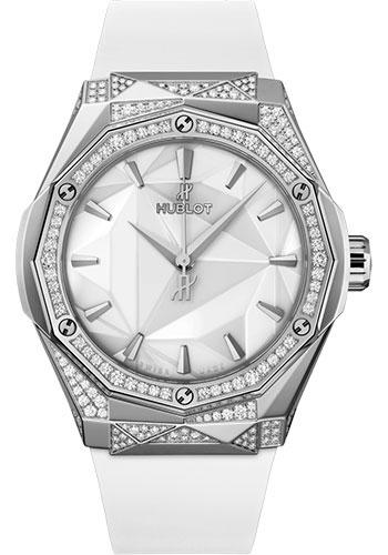 Hublot Classic Fusion Orlinski Titanium White Alternative Pave Watch - 40 mm - White Dial - White Smooth Rubber Strap-550.NS.2200.RW.1804.ORL20 - Luxury Time NYC