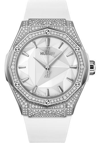 Hublot Classic Fusion Orlinski Titanium White Pave Watch - 40 mm - White Dial - White Smooth Rubber Strap-550.NS.2200.RW.1604.ORL20 - Luxury Time NYC