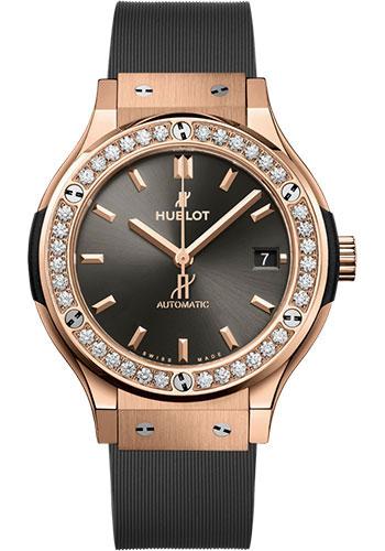 Hublot Classic Fusion Racing Grey King Gold Diamonds Watch - 38 mm - Gray Dial - Gray Lined Rubber Strap-565.OX.7081.RX.1204 - Luxury Time NYC