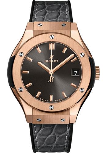 Hublot Classic Fusion Racing Grey King Gold Watch - 33 mm - Gray Dial - Black Rubber and Gray Leather Strap-581.OX.7081.LR - Luxury Time NYC