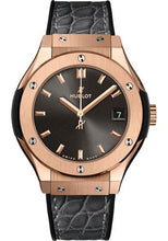 Load image into Gallery viewer, Hublot Classic Fusion Racing Grey King Gold Watch - 33 mm - Gray Dial - Black Rubber and Gray Leather Strap-581.OX.7081.LR - Luxury Time NYC