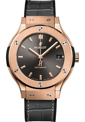 Hublot Classic Fusion Racing Grey King Gold Watch - 38 mm - Gray Dial - Black Rubber and Gray Leather Strap-565.OX.7081.LR - Luxury Time NYC