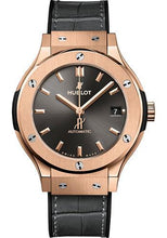 Load image into Gallery viewer, Hublot Classic Fusion Racing Grey King Gold Watch - 38 mm - Gray Dial - Black Rubber and Gray Leather Strap-565.OX.7081.LR - Luxury Time NYC