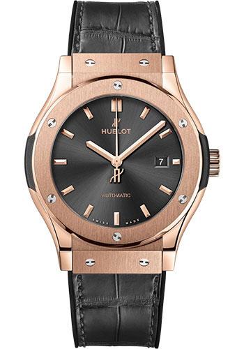 Hublot Classic Fusion Racing Grey King Gold Watch - 42 mm - Gray Dial - Black Rubber and Gray Leather Strap-542.OX.7081.LR - Luxury Time NYC