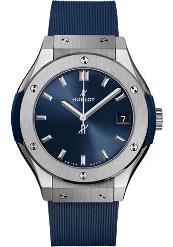 Hublot Classic Fusion Titanium Blue Watch - 33 mm - Blue Dial - Blue Lined Rubber Strap-581.NX.7170.RX - Luxury Time NYC