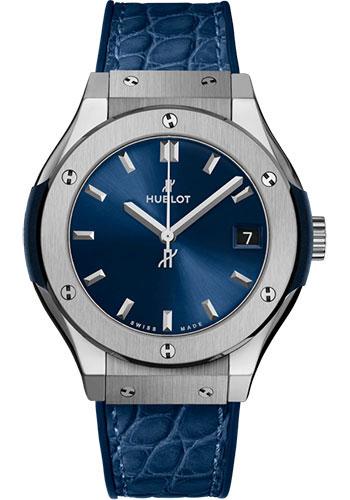 Hublot Classic Fusion Titanium Blue Watch - 33 mm - Blue Dial - Blue Rubber and Leather Strap-581.NX.7170.LR - Luxury Time NYC