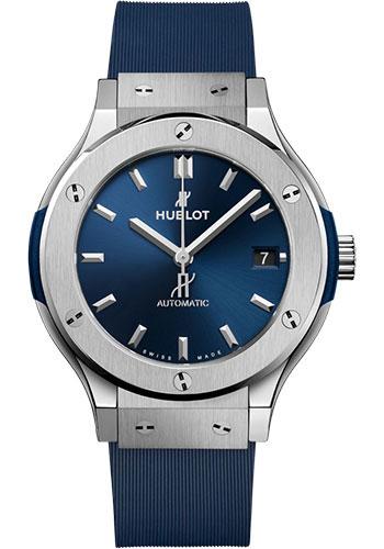 Hublot Classic Fusion Titanium Blue Watch - 38 mm - Blue Dial - Blue Lined Rubber Strap-565.NX.7170.RX - Luxury Time NYC