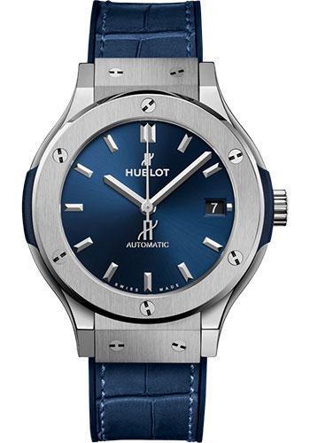 Hublot Classic Fusion Titanium Blue Watch - 38 mm - Blue Dial - Blue Rubber and Leather Strap-565.NX.7170.LR - Luxury Time NYC