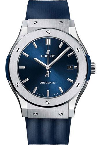 Hublot Classic Fusion Titanium Blue Watch - 45 mm - Blue Dial - Blue Lined Rubber Strap-511.NX.7170.RX - Luxury Time NYC
