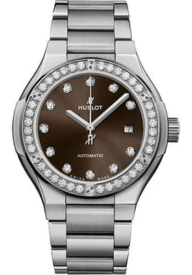 Hublot Classic Fusion Titanium Brown Diamonds Bracelet Watch - 33 mm - Brown Dial-585.NX.897M.NX.1204 - Luxury Time NYC