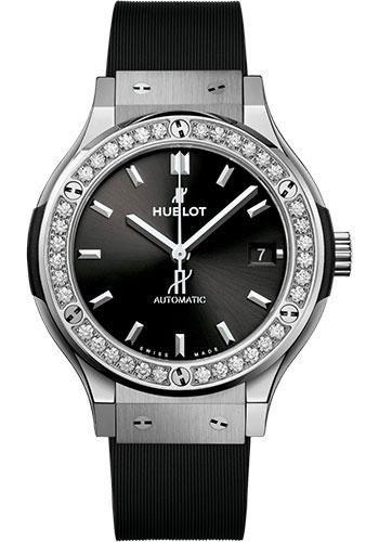 Hublot Classic Fusion Titanium Diamonds Watch - 38 mm - Black Dial - Black Lined Rubber Strap-565.NX.1470.RX.1204 - Luxury Time NYC