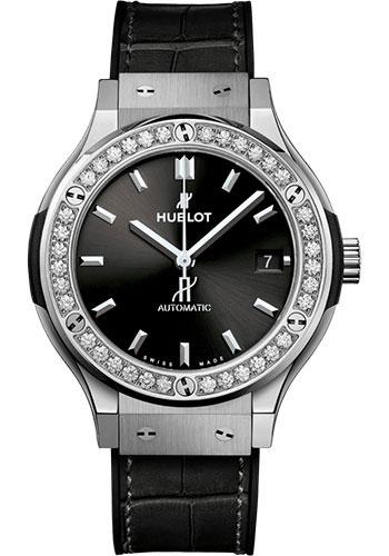 Hublot Classic Fusion Titanium Diamonds Watch - 38 mm - Black Dial - Black Rubber and Leather Strap-565.NX.1470.LR.1204 - Luxury Time NYC