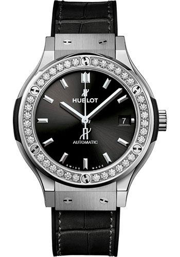 Hublot Classic Fusion Titanium Diamonds Watch - 38 mm - Black Dial - Black Rubber and Leather Strap-565.NX.1470.LR.1204 - Luxury Time NYC