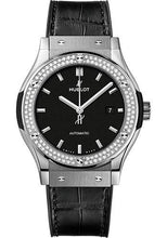 Load image into Gallery viewer, Hublot Classic Fusion Titanium Diamonds Watch - 42 mm - Black Dial - Black Rubber and Leather Strap-542.NX.1171.LR.1104 - Luxury Time NYC