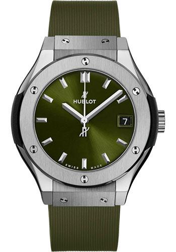 Hublot Classic Fusion Titanium Green Watch - 33 mm - Green Dial - Green Lined Rubber Strap-581.NX.8970.RX - Luxury Time NYC