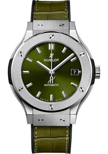 Hublot Classic Fusion Titanium Green Watch - 38 mm - Green Dial - Black Rubber and Green Leather Strap-565.NX.8970.LR - Luxury Time NYC
