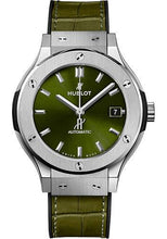 Load image into Gallery viewer, Hublot Classic Fusion Titanium Green Watch - 38 mm - Green Dial - Black Rubber and Green Leather Strap-565.NX.8970.LR - Luxury Time NYC