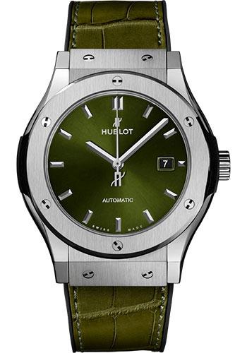 Hublot Classic Fusion Titanium Green Watch - 42 mm - Green Dial - Black Rubber and Green Leather Strap-542.NX.8970.LR - Luxury Time NYC