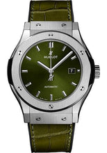 Load image into Gallery viewer, Hublot Classic Fusion Titanium Green Watch - 42 mm - Green Dial - Black Rubber and Green Leather Strap-542.NX.8970.LR - Luxury Time NYC