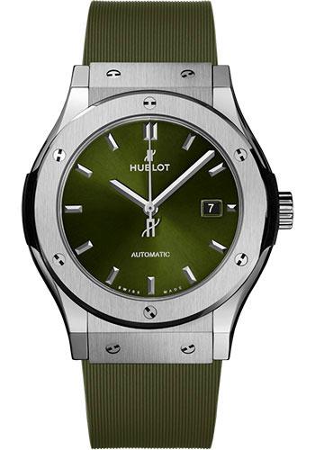 Hublot Classic Fusion Titanium Green Watch - 42 mm - Green Dial - Green Lined Rubber Strap-542.NX.8970.RX - Luxury Time NYC