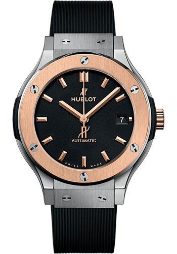 Hublot Classic Fusion Titanium King Gold Watch - 38 mm - Black Dial - Black Lined Rubber Strap-565.NO.1181.RX - Luxury Time NYC
