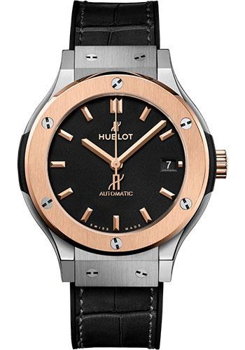 Hublot Classic Fusion Titanium King Gold Watch - 38 mm - Black Dial - Black Rubber and Leather Strap-565.NO.1181.LR - Luxury Time NYC