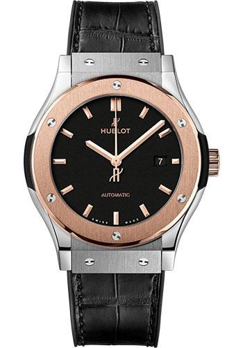 Hublot Classic Fusion Titanium King Gold Watch - 42 mm - Black Dial - Black Rubber and Leather Strap-542.NO.1181.LR - Luxury Time NYC