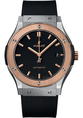 Hublot Classic Fusion Titanium King Gold Watch - 45 mm - Black Dial - Black Lined Rubber Strap-511.NO.1181.RX - Luxury Time NYC
