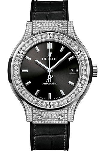 Hublot Classic Fusion Titanium Pave Watch - 38 mm - Black Dial - Black Rubber and Leather Strap-565.NX.1470.LR.1604 - Luxury Time NYC