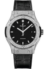 Load image into Gallery viewer, Hublot Classic Fusion Titanium Pave Watch - 42 mm - Black Dial - Black Rubber and Leather Strap-542.NX.1171.LR.1704 - Luxury Time NYC