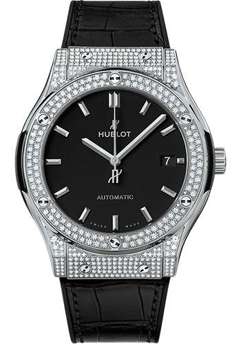 Hublot Classic Fusion Titanium Pave Watch - 45 mm - Black Dial-511.NX.1171.LR.1704 - Luxury Time NYC