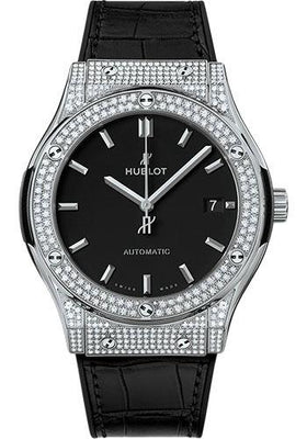 Hublot Classic Fusion Titanium Pave Watch - 45 mm - Black Dial-511.NX.1171.LR.1704 - Luxury Time NYC