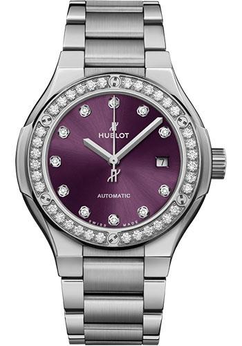 Hublot Classic Fusion Titanium Purple Diamonds Bracelet Watch - 33 mm - Purple Dial-585.NX.897V.NX.1204 - Luxury Time NYC