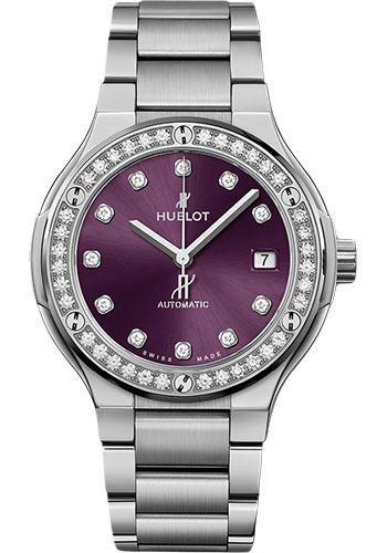 Hublot Classic Fusion Titanium Purple Diamonds Bracelet Watch - 38 mm - Purple Dial-568.NX.897V.NX.1204 - Luxury Time NYC