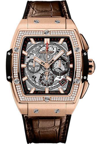 Hublot Spirit of Big Bang King Gold Diamonds Watch - 42 mm - Sapphire Dial - Black Rubber and Brown Leather Strap-641.OX.0183.LR.1104 - Luxury Time NYC