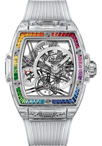 Hublot Spirit of Big Bang Tourbillon Sapphire Rainbow Watch - 42 mm - White Dial - Transparent Strap Limited Edition of 50-645.JX.5120.RT.4099 - Luxury Time NYC