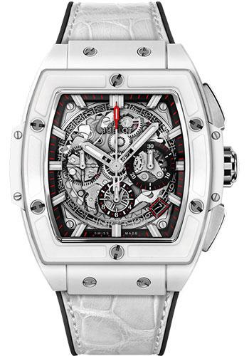 Hublot Spirit of Big Bang White Ceramic Watch - 42 mm - Sapphire Dial - Black Rubber and White Leather Strap-641.HX.0173.LR - Luxury Time NYC