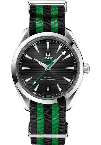 Omega Aqua Terra 150M Co-Axial Master Chronometer Golf Edition Watch - 41 mm Steel Case - Black Dial - Black And Green Striped Nato Strap - 220.12.41.21.01.002 - Luxury Time NYC